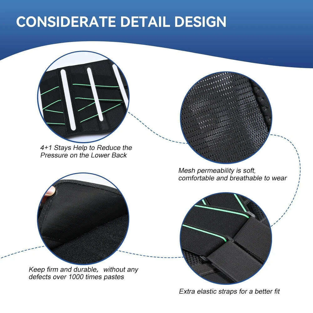 1Pcs Back Brace for Lower Back Pain Relief, Lower Back Pain with 6 Stays, Herniated Disc, with Lumbar Support Pad for Men/Women