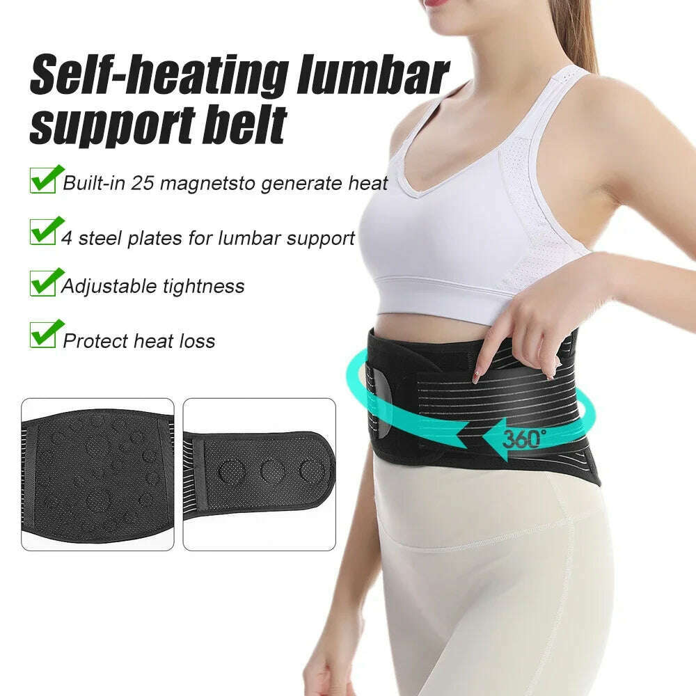 1PCS Self-heating Lumbar Pain Magnet Belt - Thermal Magnetic Therapy Tourmaline Lower Back Waist Support Belt Brace for Sciatica