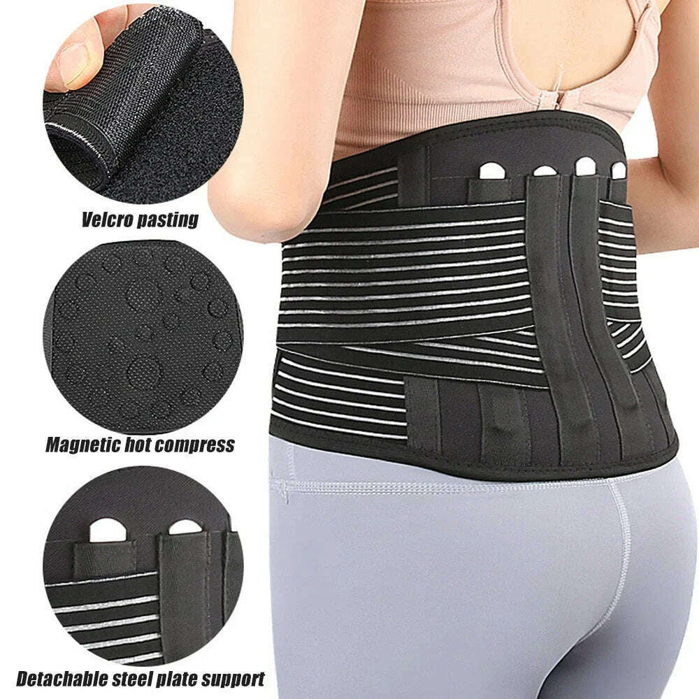 1PCS Self-heating Lumbar Pain Magnet Belt - Thermal Magnetic Therapy Tourmaline Lower Back Waist Support Belt Brace for Sciatica