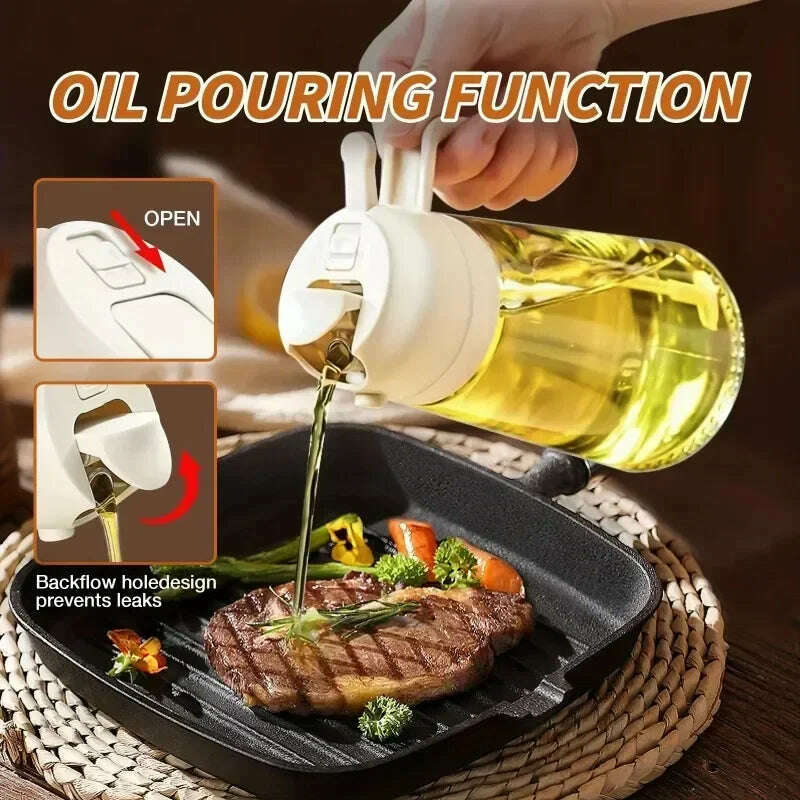2-in-1 Glass Oil Sprayer 500ml, Spray Oil Dispenser for BBQ, Baking, Roasting, Kitchen & Picnic Use