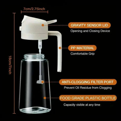 2-in-1 Glass Oil Sprayer 500ml, Spray Oil Dispenser for BBQ, Baking, Roasting, Kitchen & Picnic Use