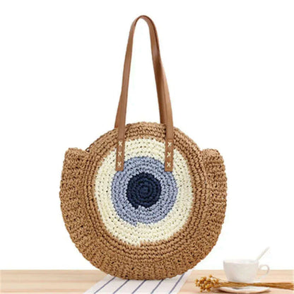 2022 Large Capacity Round Zipper Fashionable Straw Woven Bag Handmade Summer Beach Travel Holiday Women Bags