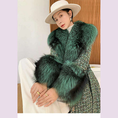 2022 Winter New Long Fur Coat Women's Fox Fur Large Fur Collar Tweed Coat