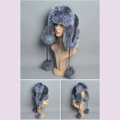 2023 100% Real Fox Fur Hats Women's Russian Ushanka Aviator Trapper Snow Skiing Hat Caps Earflap Winter Raccoon Fur Bomber Hat