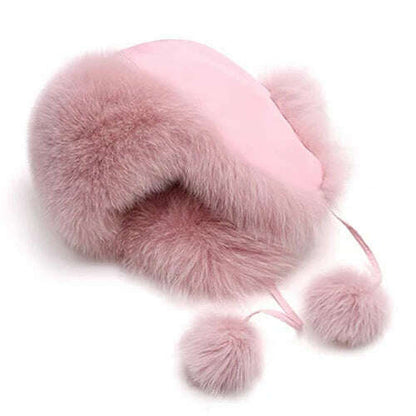 2023 100% Real Fox Fur Hats Women's Russian Ushanka Aviator Trapper Snow Skiing Hat Caps Earflap Winter Raccoon Fur Bomber Hat