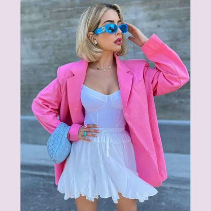 2023 Fashion Autumn Solid Shoulder Pads Blazer For Women Casual Long Sleeve Single-Breasted Loose Coat Tops Female Green Outwear
