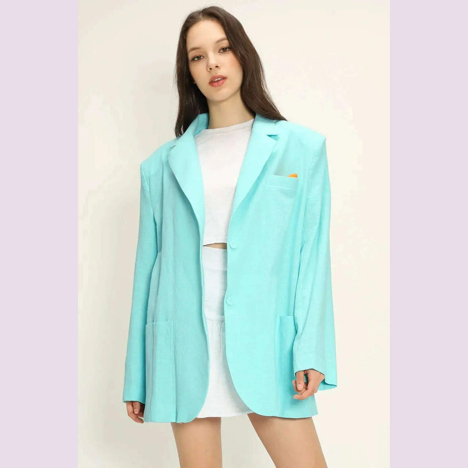 2023 Fashion Autumn Solid Shoulder Pads Blazer For Women Casual Long Sleeve Single-Breasted Loose Coat Tops Female Green Outwear