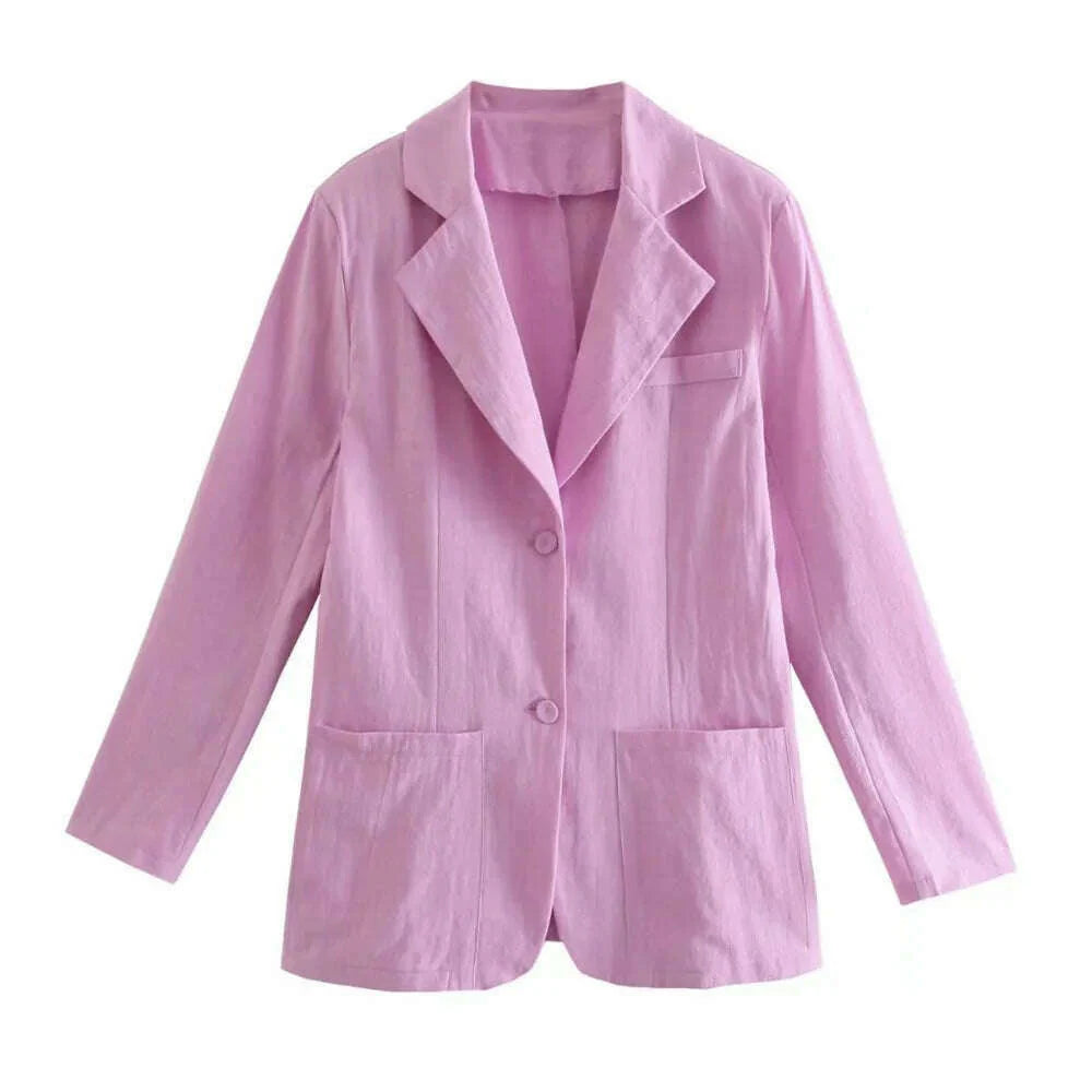 2023 Fashion Autumn Solid Shoulder Pads Blazer For Women Casual Long Sleeve Single-Breasted Loose Coat Tops Female Green Outwear