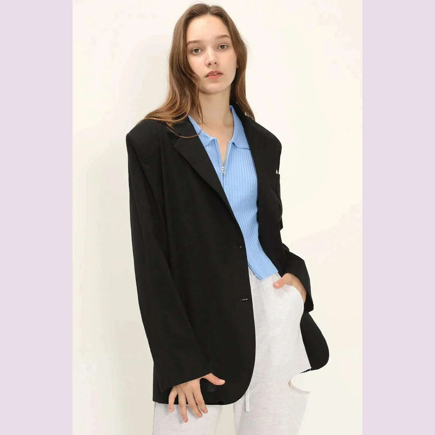 2023 Fashion Autumn Solid Shoulder Pads Blazer For Women Casual Long Sleeve Single-Breasted Loose Coat Tops Female Green Outwear