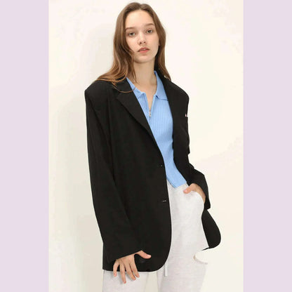 2023 Fashion Autumn Solid Shoulder Pads Blazer For Women Casual Long Sleeve Single-Breasted Loose Coat Tops Female Green Outwear