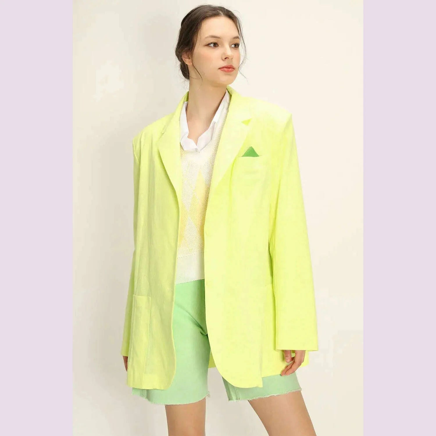 2023 Fashion Autumn Solid Shoulder Pads Blazer For Women Casual Long Sleeve Single-Breasted Loose Coat Tops Female Green Outwear