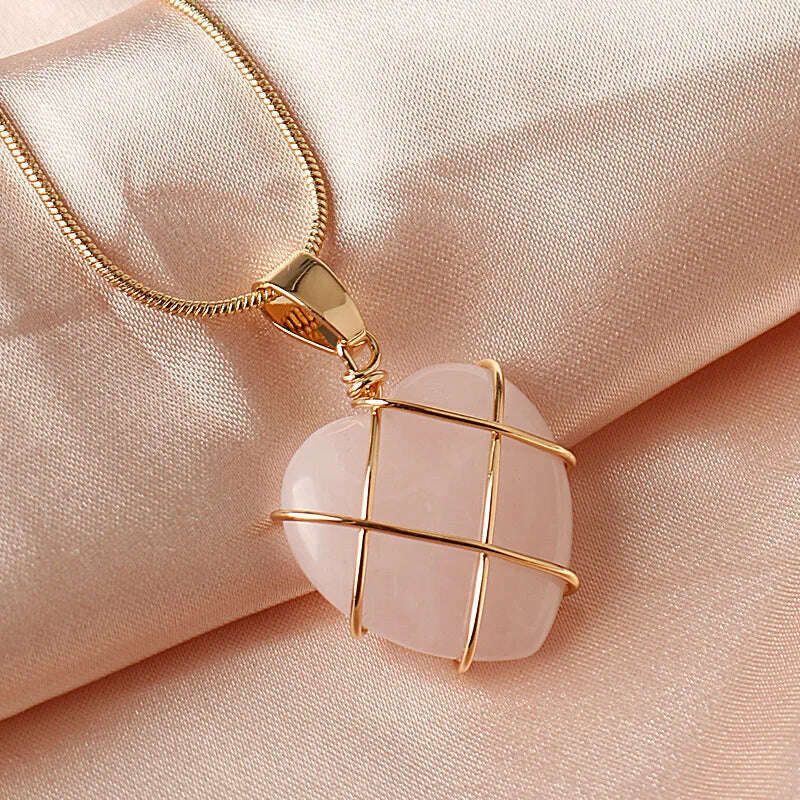 2023 Fashion Opal Heart Necklace Castle Necklace For Woman Girls Rose Quartz Princess Necklace Jewelry Accessories Gift
