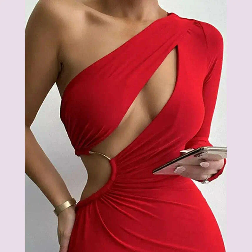 2023 Fashionable New Casual Women's One-Shoulder Hollowed-Out Party Dress