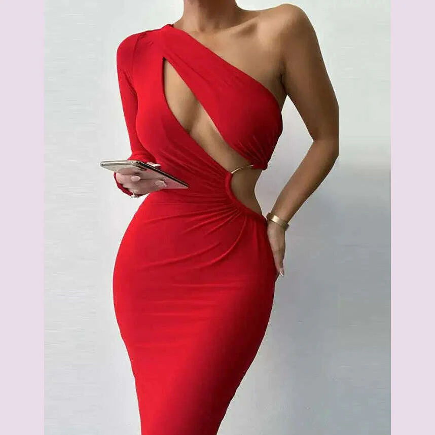 2023 Fashionable New Casual Women's One-Shoulder Hollowed-Out Party Dress