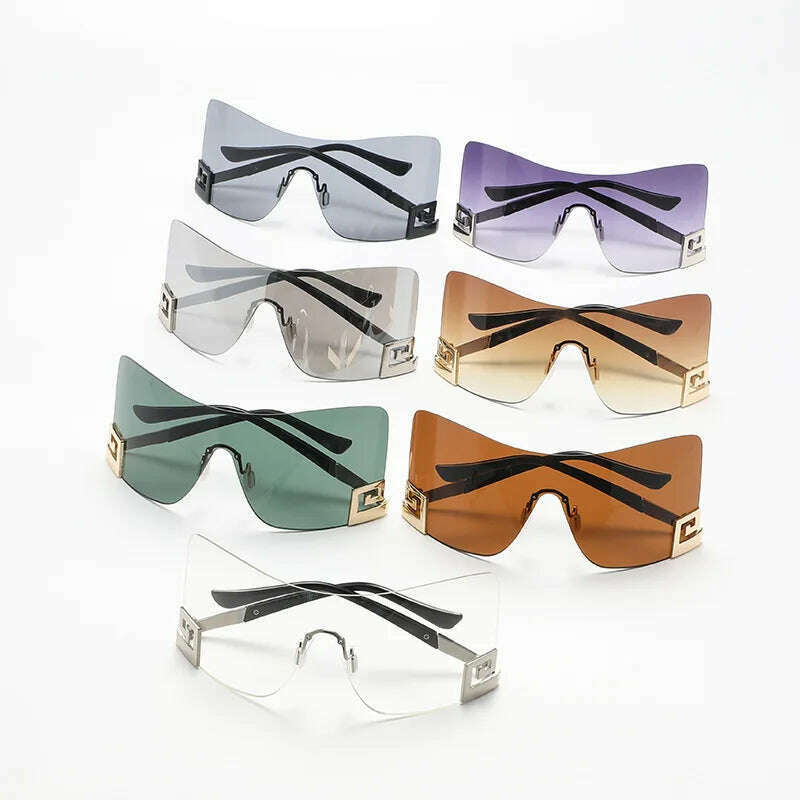 2023 New Fashion Brand Designer Luxury Oversized Rimless Sunglasses Women Men Vintage Punk Sun Glasses Trend One Piece Eyewear