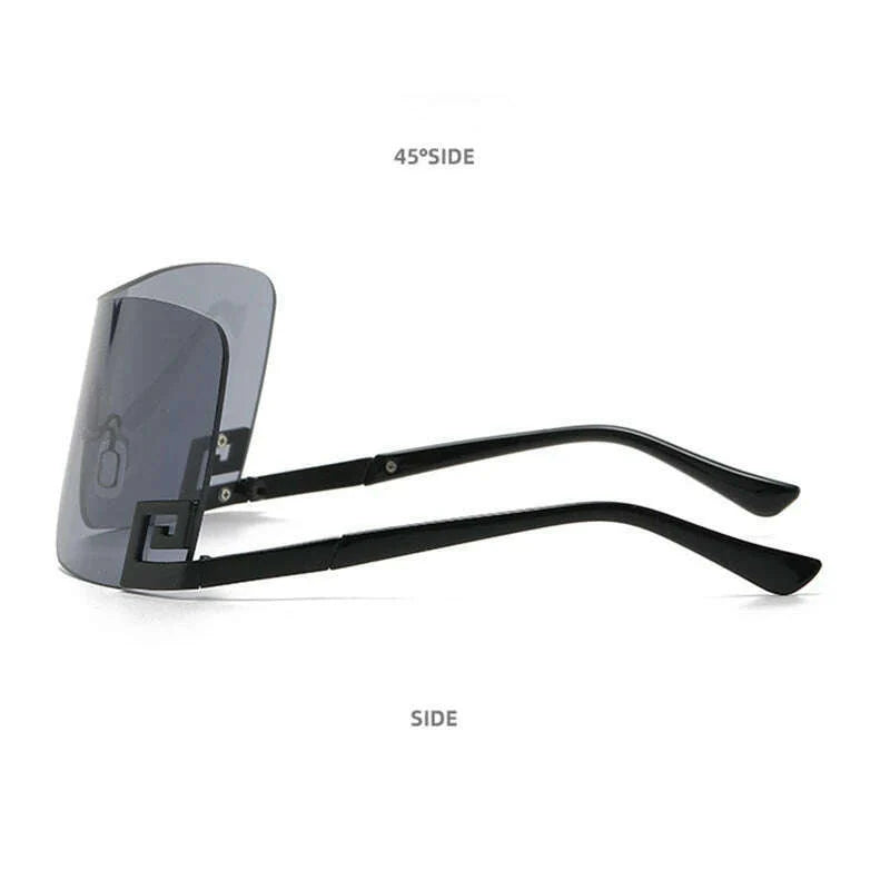 2023 New Fashion Brand Designer Luxury Oversized Rimless Sunglasses Women Men Vintage Punk Sun Glasses Trend One Piece Eyewear