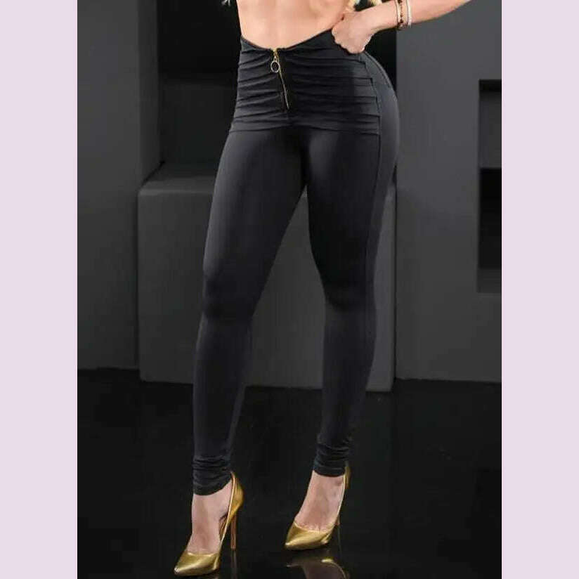 2023 New Fashion Women's Pants Elegant Sexy Ruched Zipper Fly High Waist Pants Female Trouser Casual Bottom