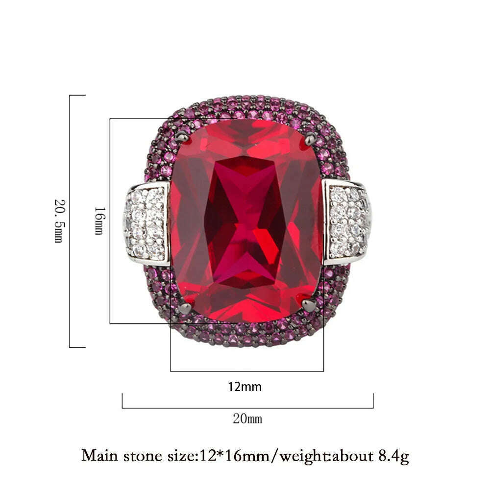2023 Vintage 12*16MM Ruby Emerald Rings Lab Diamond Wedding Bands Gemstone Cocktail Party Fine Jewelry Female Anniversary Gifts