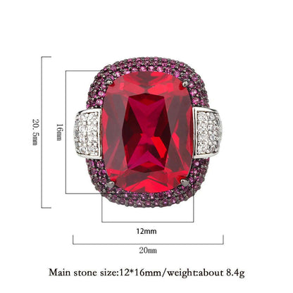 2023 Vintage 12*16MM Ruby Emerald Rings Lab Diamond Wedding Bands Gemstone Cocktail Party Fine Jewelry Female Anniversary Gifts