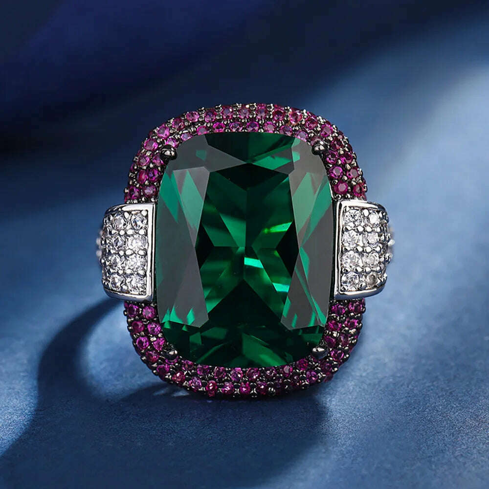 2023 Vintage 12*16MM Ruby Emerald Rings Lab Diamond Wedding Bands Gemstone Cocktail Party Fine Jewelry Female Anniversary Gifts
