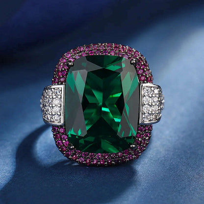 2023 Vintage 12*16MM Ruby Emerald Rings Lab Diamond Wedding Bands Gemstone Cocktail Party Fine Jewelry Female Anniversary Gifts