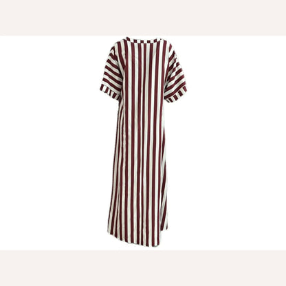 2024 AliExpress Europe and America Plus Size Women's Cross border Summer New Product Split Casual Stripe Short sleeved Dress
