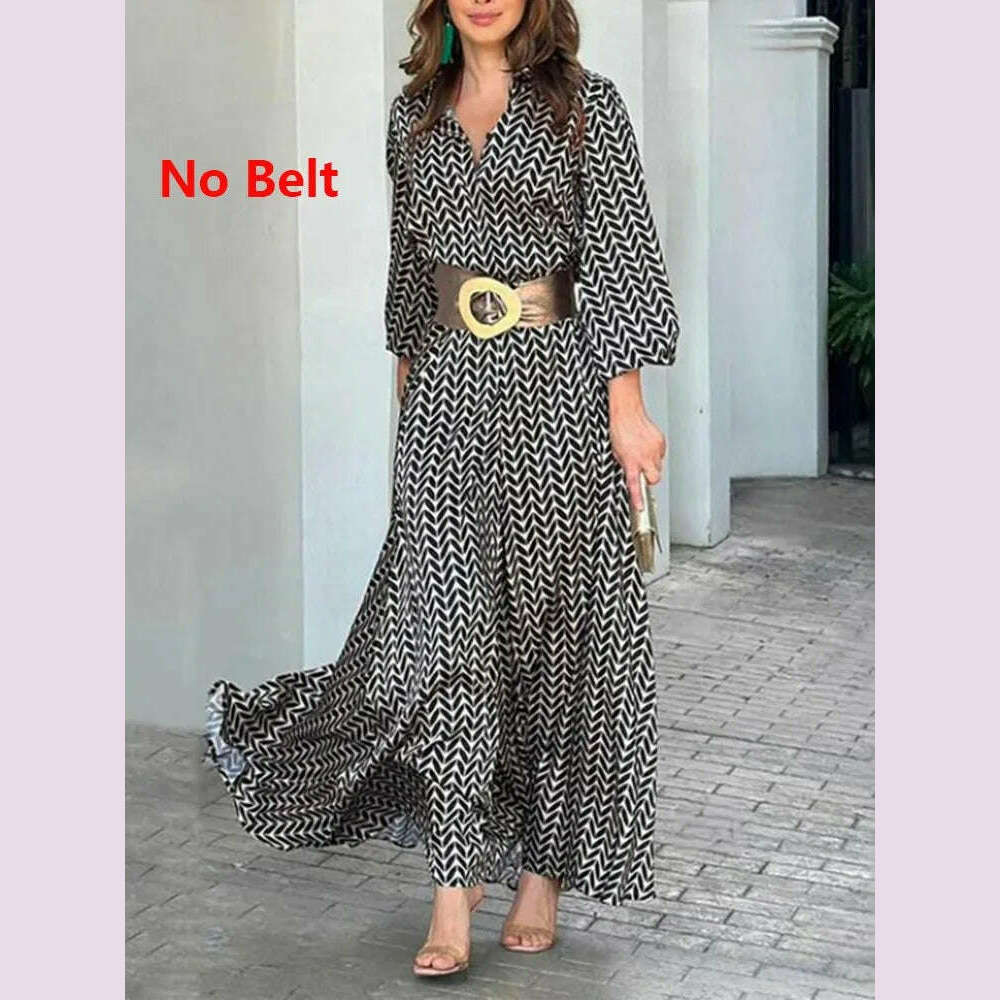 2024 Autumn New Elegant Dress Black Print Vintage V Neck Fashion Leisure Gathering Women Slim Long Dresses MsChuh Vestidos