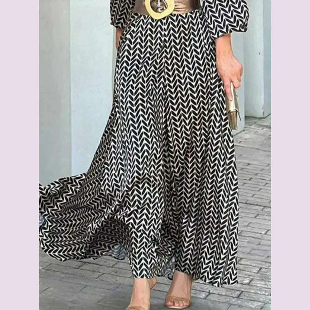 2024 Autumn New Elegant Dress Black Print Vintage V Neck Fashion Leisure Gathering Women Slim Long Dresses MsChuh Vestidos