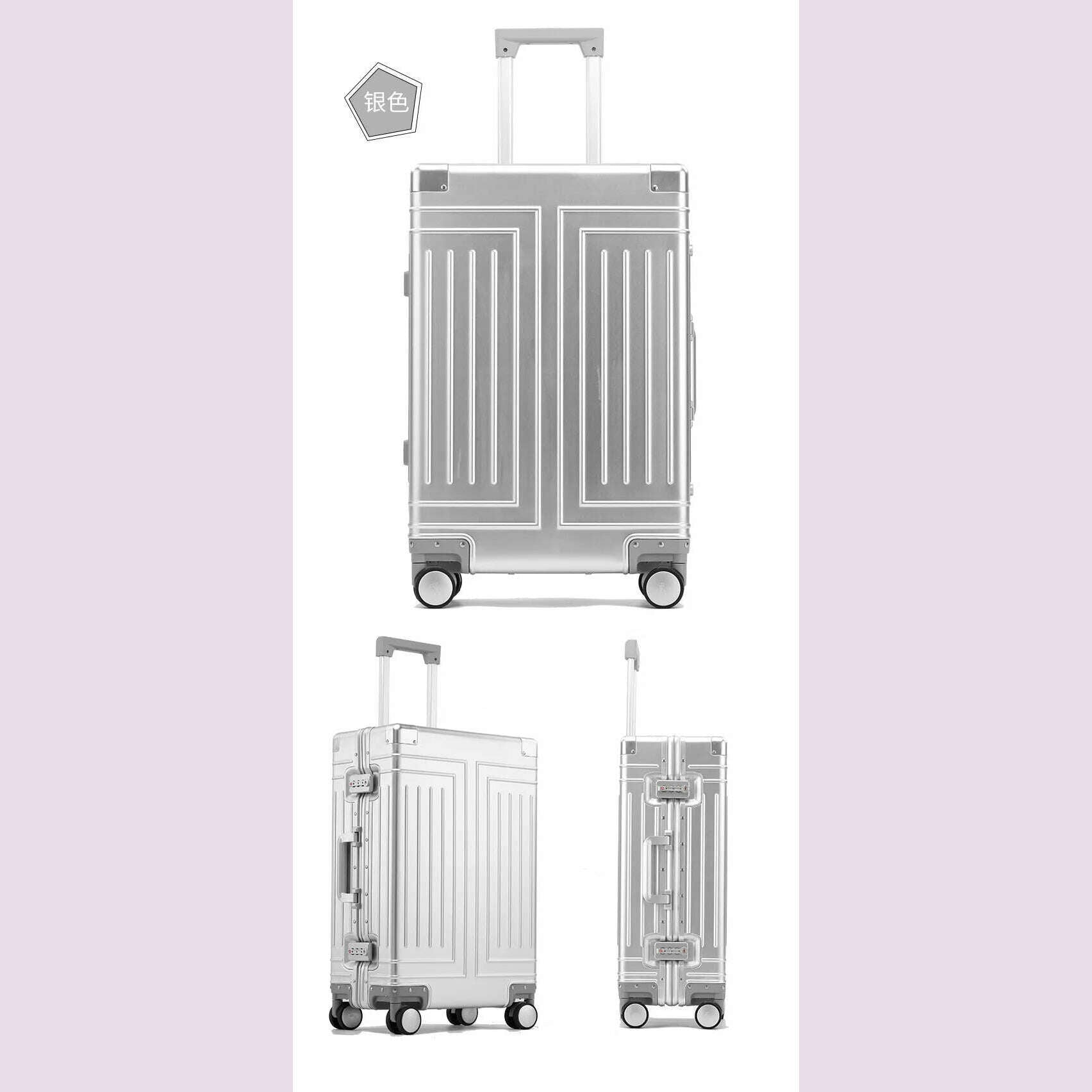 2024 Capacity Durable Luggage Sets 100% Aluminum Suitcase Wheels Women Girl Men Cabin Carry-On Boarding Travel 20/24/26/28