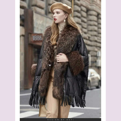 2024 European White Goose Down Down Coat Trend Fashion American Women Winter Jacket Real Raccoon Fur Streetwear Fashion Cloak