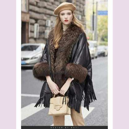 2024 European White Goose Down Down Coat Trend Fashion American Women Winter Jacket Real Raccoon Fur Streetwear Fashion Cloak