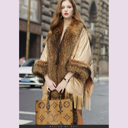 2024 European White Goose Down Down Coat Trend Fashion American Women Winter Jacket Real Raccoon Fur Streetwear Fashion Cloak