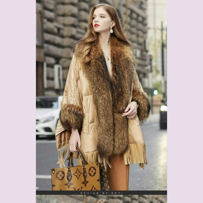 2024 European White Goose Down Down Coat Trend Fashion American Women Winter Jacket Real Raccoon Fur Streetwear Fashion Cloak
