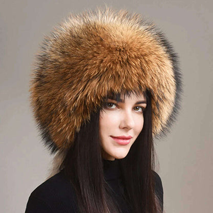 2024 Hot Sale Winter Women Fox Fur Hat Fluffy Soviet Female Outdoor Warm Cap Snow Fur Hats 5 tails Real Fox Fur Cold Bomber Hats