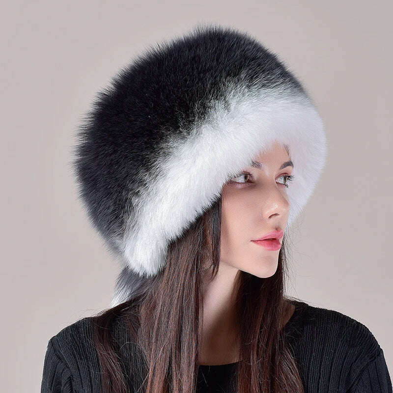 2024 Hot Sale Winter Women Fox Fur Hat Fluffy Soviet Female Outdoor Warm Cap Snow Fur Hats 5 tails Real Fox Fur Cold Bomber Hats
