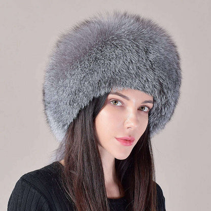 2024 Hot Sale Winter Women Fox Fur Hat Fluffy Soviet Female Outdoor Warm Cap Snow Fur Hats 5 tails Real Fox Fur Cold Bomber Hats