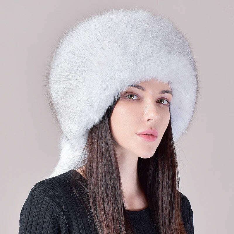2024 Hot Sale Winter Women Fox Fur Hat Fluffy Soviet Female Outdoor Warm Cap Snow Fur Hats 5 tails Real Fox Fur Cold Bomber Hats