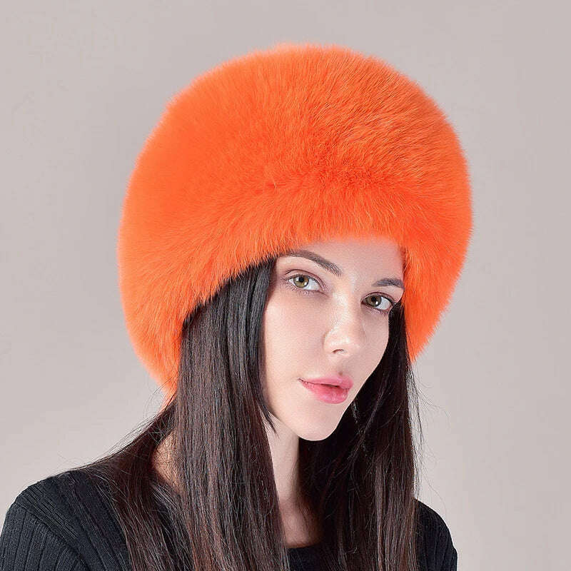 2024 Hot Sale Winter Women Fox Fur Hat Fluffy Soviet Female Outdoor Warm Cap Snow Fur Hats 5 tails Real Fox Fur Cold Bomber Hats