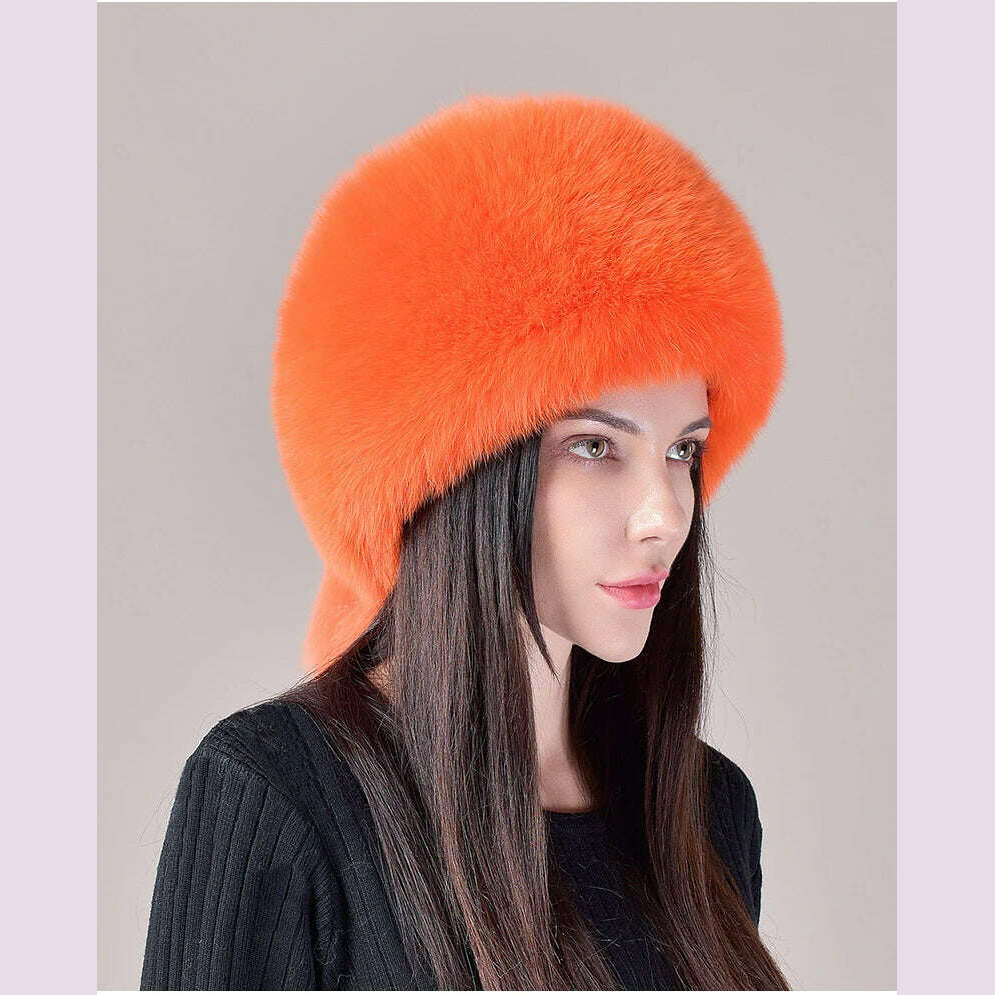 2024 Hot Sale Winter Women Fox Fur Hat Fluffy Soviet Female Outdoor Warm Cap Snow Fur Hats 5 tails Real Fox Fur Cold Bomber Hats