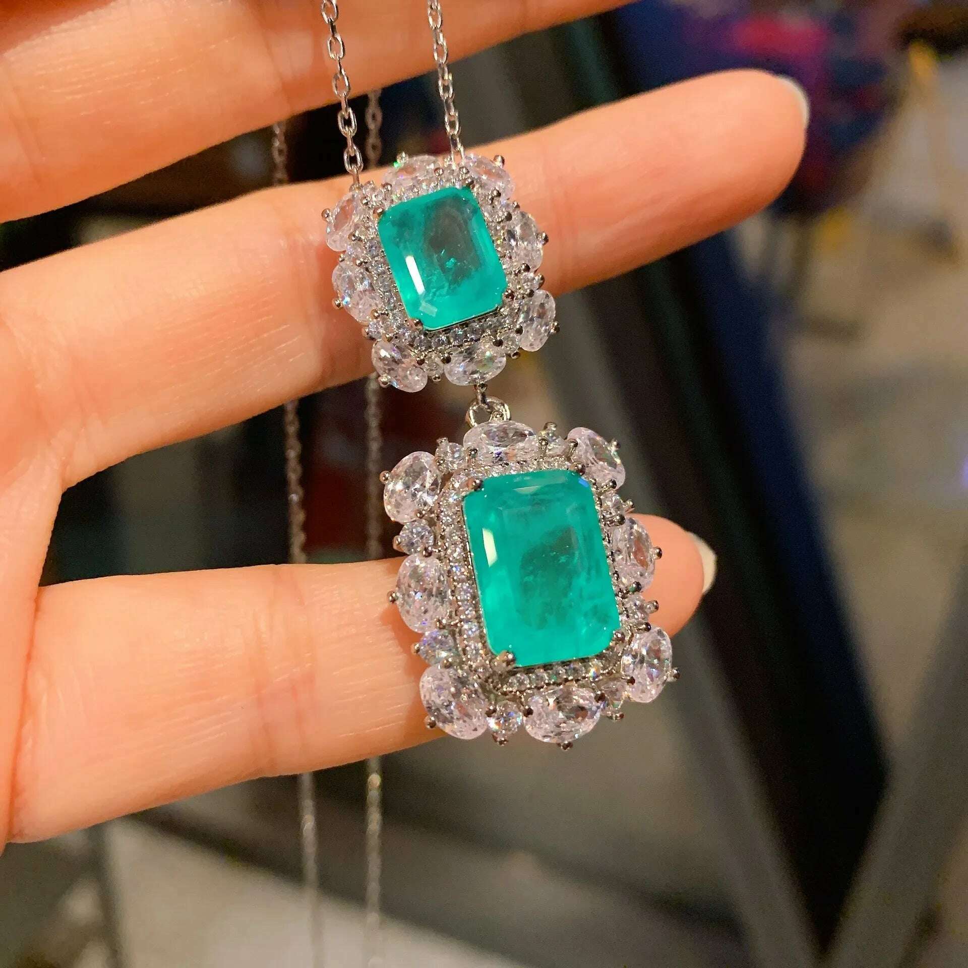 2024 New 925 Sterling Silver Paraiba Necklace Pendant Ring Earring Women Luxury wedding anniversary Gift Party Fine Jewelry Set