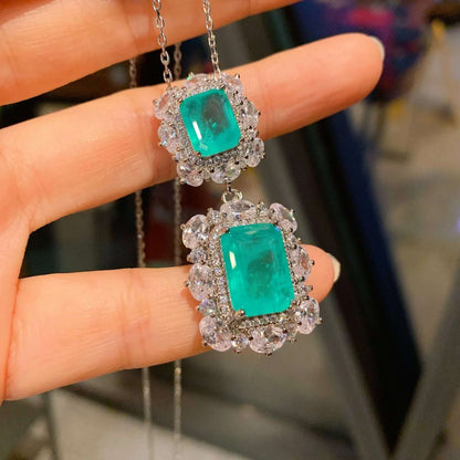 2024 New 925 Sterling Silver Paraiba Necklace Pendant Ring Earring Women Luxury wedding anniversary Gift Party Fine Jewelry Set