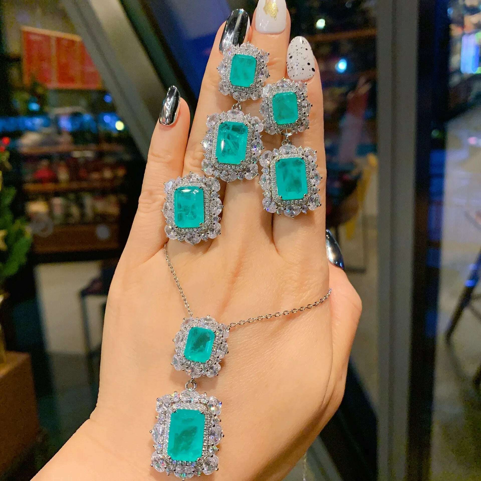 2024 New 925 Sterling Silver Paraiba Necklace Pendant Ring Earring Women Luxury wedding anniversary Gift Party Fine Jewelry Set
