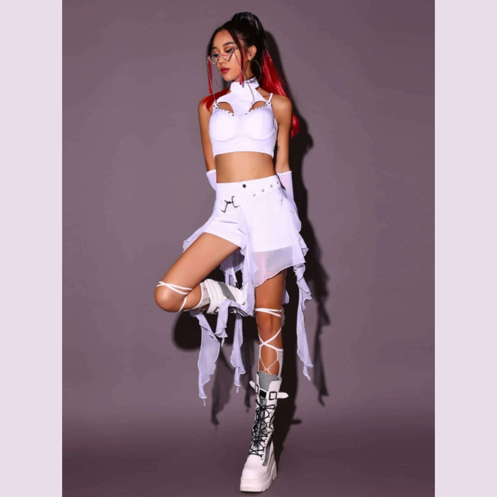 2024 New Jazz Dance Costumes For Women White Loose Kpop Outfits Girls Group Gogo Dancers Dress Nightclub Bar Stage Wear DN17932