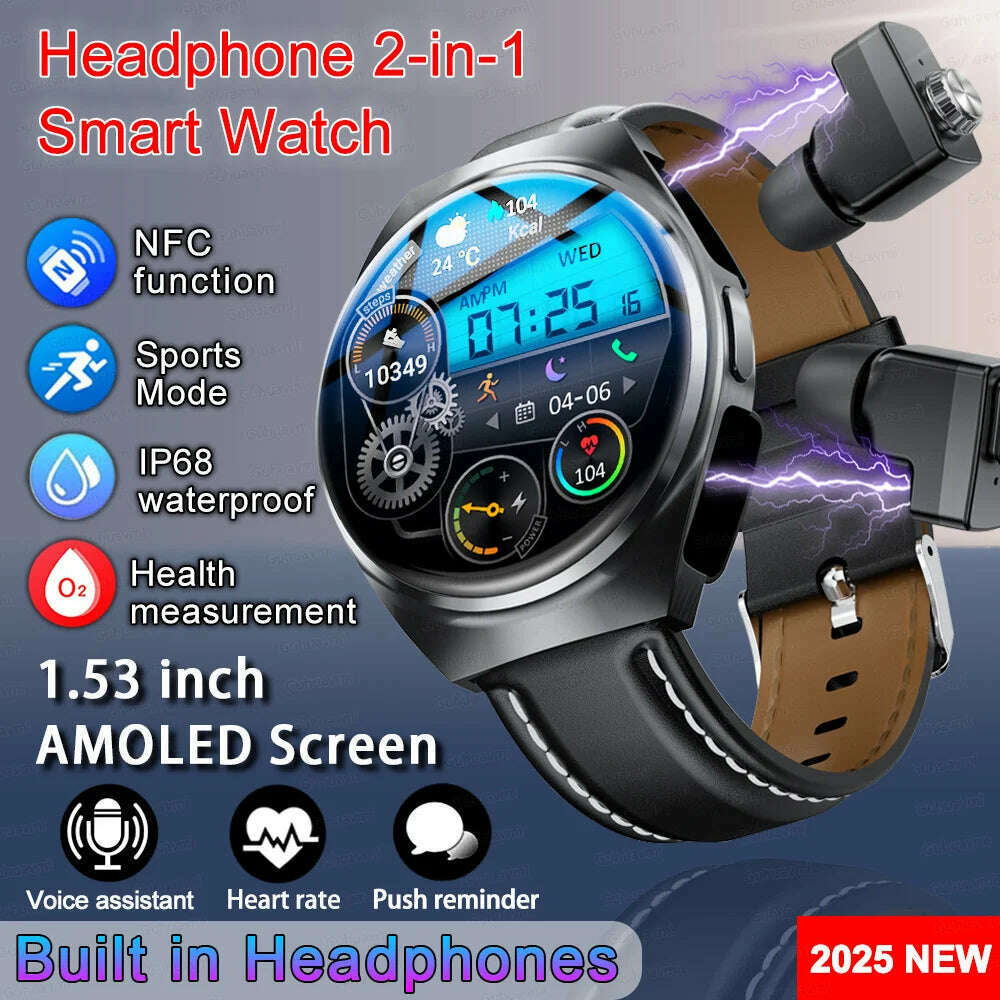 2024 New Smart Watch TWS Headset Two In One Wireless Bluetooth Dual Earbuds Call Health Monitor Sport Tracker NFC Smartwatch man