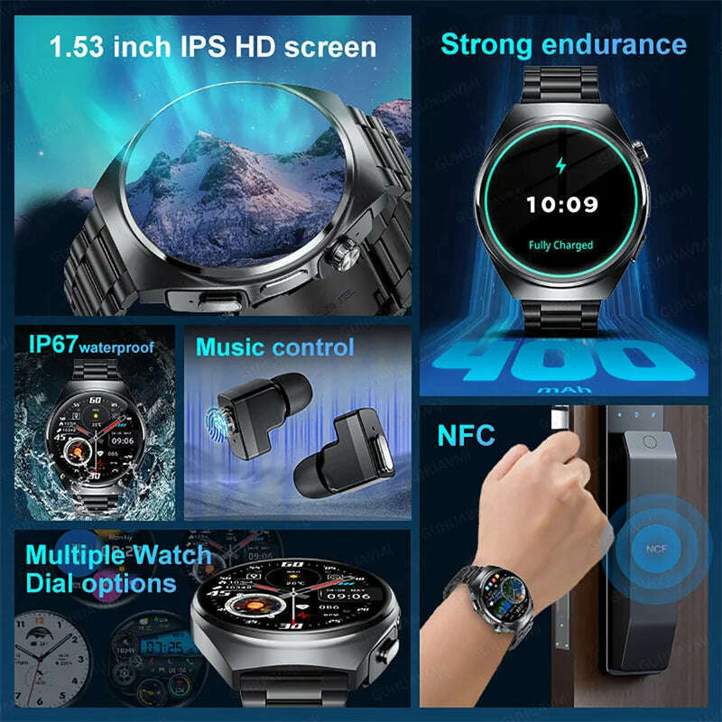 2024 New Smart Watch TWS Headset Two In One Wireless Bluetooth Dual Earbuds Call Health Monitor Sport Tracker NFC Smartwatch man