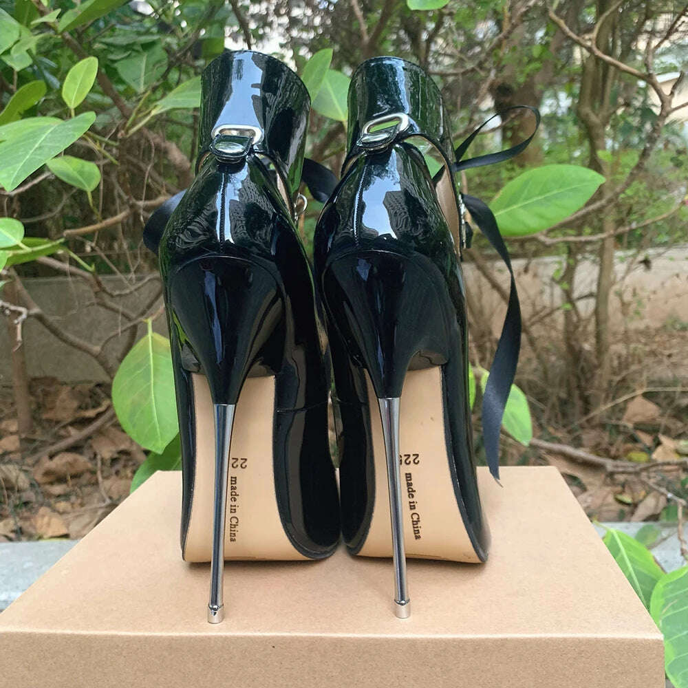2024 Newly Riband Ankle Strap 16cm Pumps Extreme High Heels Lace Up Bow Fetish Cosplay Drag Queen Cross Dresser Unisex Shoes