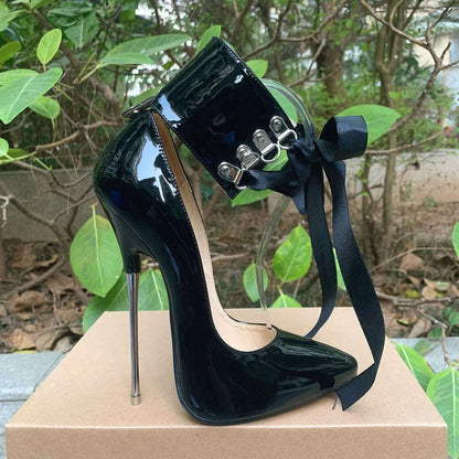 2024 Newly Riband Ankle Strap 16cm Pumps Extreme High Heels Lace Up Bow Fetish Cosplay Drag Queen Cross Dresser Unisex Shoes