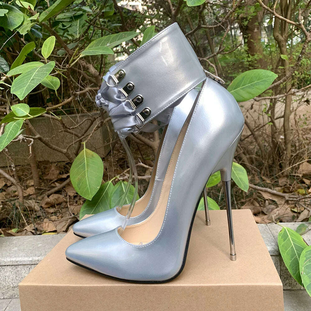 2024 Newly Riband Ankle Strap 16cm Pumps Extreme High Heels Lace Up Bow Fetish Cosplay Drag Queen Cross Dresser Unisex Shoes