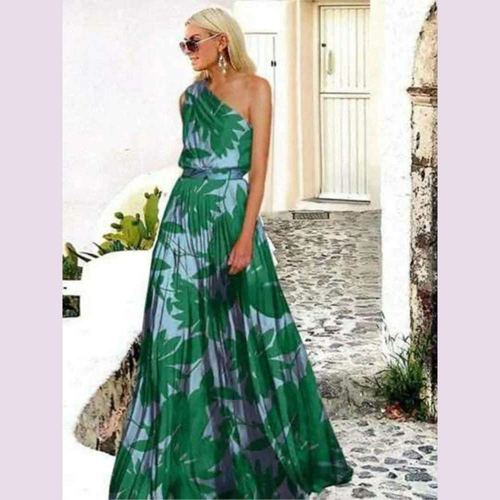 2024 Spring Summer New One Shoulder Dresses Women Splicing Print Off Shoulder Loose Long Dress Fashion Ladies Commuting Vestidos