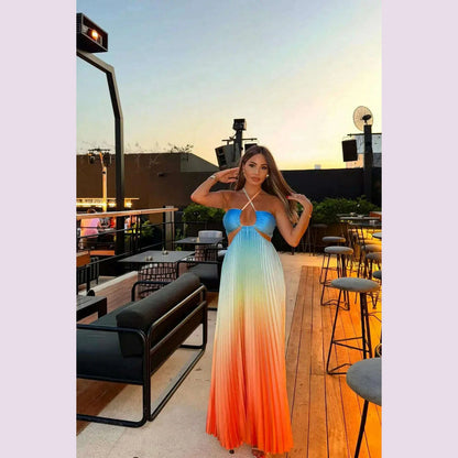 2024 Summer Fashion Women Long Dress Sexy Halter Neck Dress Sleeveless Hanging Trint Comfortable Party Club Women Streetwear